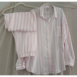 Victoria's Secret Pink White Stripe Pajama Set XL Long Top Pants Mixed Condition